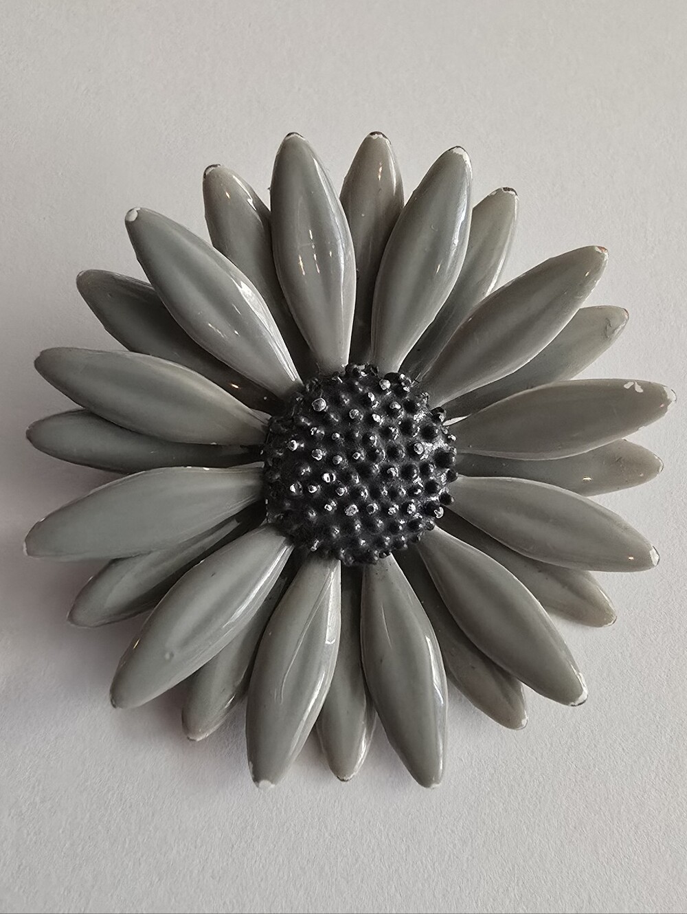 Vintage flower brooch tone floral pin enamel grey gray